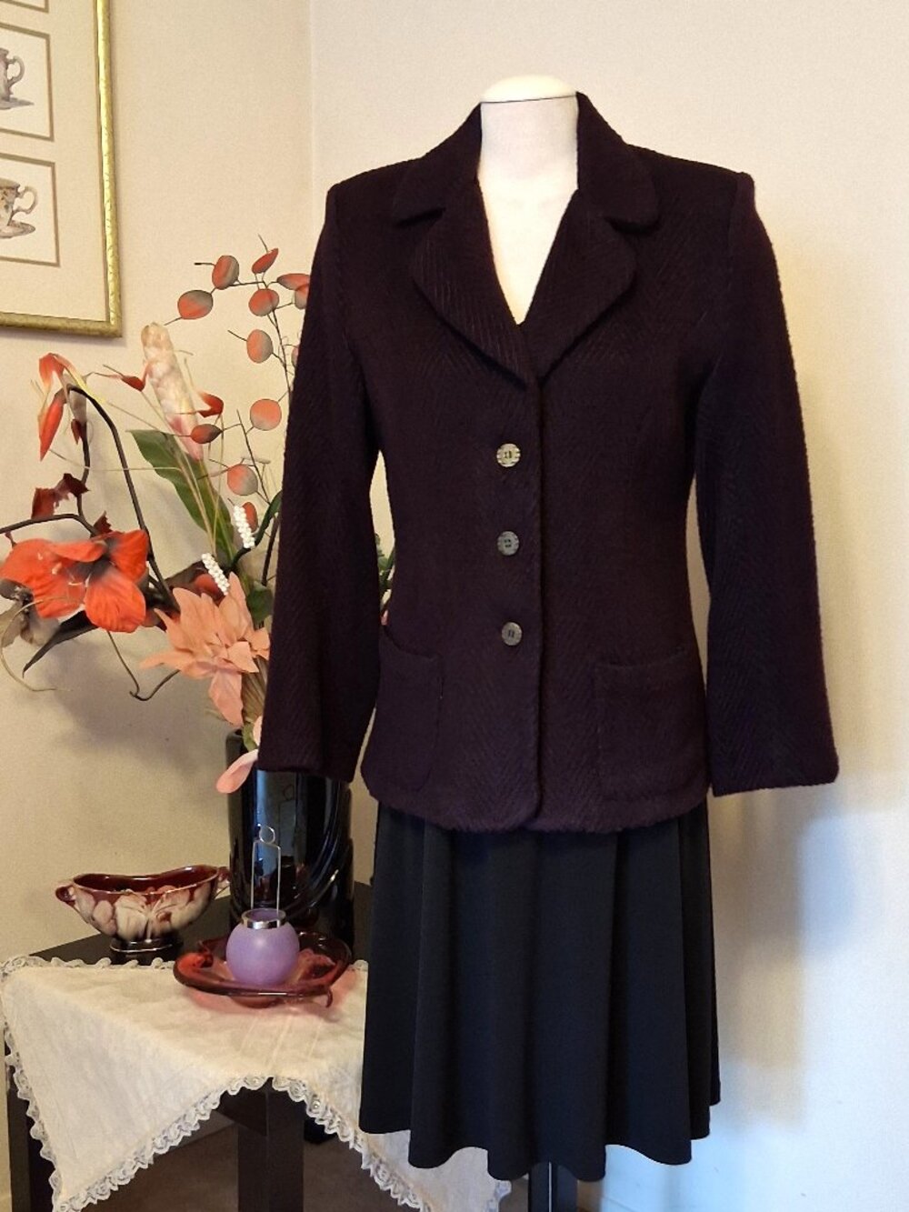 Cotton Blend Purple Lined Blazer Jacket Wrinkle Resistant Tailored Blazers L